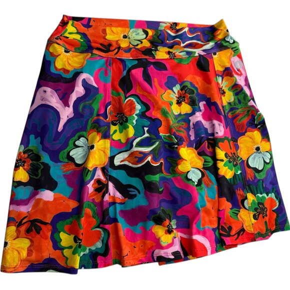 DONA JO Tennis / Golf Skirt. Colorful Pink Green Blue Yellow Floral Flowers L